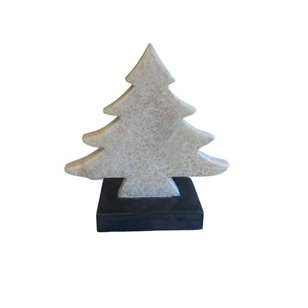 Unbranded Stone Christmas Tree Cream Alabaster Marble Figurine Minimalist Decor